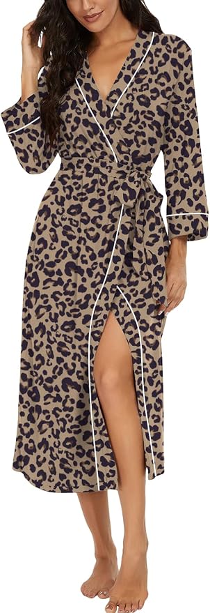 PrinStory Robes for Women 3/4 Sleeve Long Bath Robe XS-4XL | V-Neck Knit Bathrobe with Pockets, Lightweight, Soft, Breathable Robes for Shower, Spa, Travel, Home, Party, Nursing
