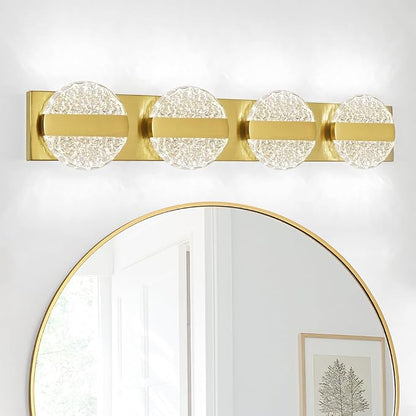 Luxury Brushed Gold Bathroom Vanity Light with High CRI 90+ LED for True Colors, 20W 6000K Cool White Modern Bathroom Lights Fixture Over Mirror for Makeup & Shaving