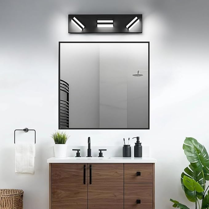 IZORRO LED Modern Bathroom Lights Fixtures(3-Light,Dimmable),Matte Black Acrylic Wall Lighting,Vanity Lights for Bathroom Over Mirror - 6000k 16In （No Assembly Required）