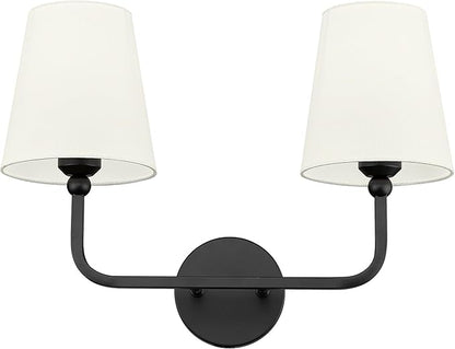 2-Light Bathroom Light Fixtures, Matte Black Vanity Lights, Double Wall Sconce with Beige Fabric Shade, Modern Sconces Wall Lighting for Hallway Bedroom Stairway, VL837-MB-B-2