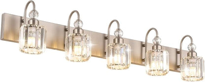 Ralbay Crystal Bathroom Vanity Light Brushed Nickel Modern 5 Light Bathroom Wall Lighting Fixtures Over Mirror