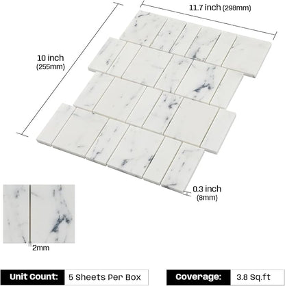 White Marble Mosaic Tile Honed for Kitchen Backsplash Bathroom Shower | Water Resistant Heat Resistant Marble Backsplash Tiles for Wall Floor Fireplace Surround 4SQFT Durable Nature Veins