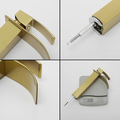 BWE Vessel Sink Faucet Modern Waterfall Brushed Gold Single Hole Bathroom Faucet Single Handle with Pop up Drain Without Overflow Assembly Vanity Basin Bath Sink Faucets Mixer Tap