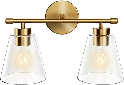 Hamilyeah Bathroom Vanity Light Fixtures Over Mirror, 2 Light Wall Light Fixture with Clear Glass Shade, Gold Sconces Wall Lighting for Bathroom, Kitchen, Living Room