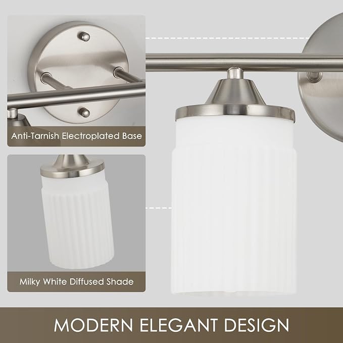 Jonsi Nickel Bathroom Light Fixtures 4-Light Vanity Lights Modern Wall Sconce with Milk White Shade Brushed Nickel Bathroom Light Fixture Over Mirror for Bedroom Hallway Kitchen