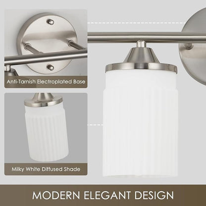 Jonsi Nickel Bathroom Light Fixtures 4-Light Vanity Lights Modern Wall Sconce with Milk White Shade Brushed Nickel Bathroom Light Fixture Over Mirror for Bedroom Hallway Kitchen