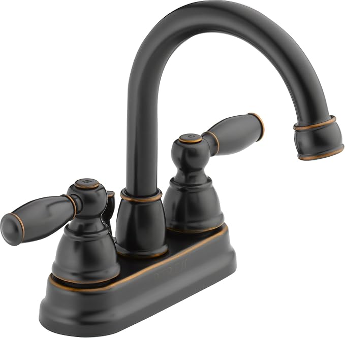 Peerless Claymore Centerset Bathroom Faucet, Oil Rubbed Bronze Bathroom Sink Faucet, 2 Handle Bathroom Faucet, Pop-Up Drain Assembly, Oil Rubbed Bronze P299685LF-OB