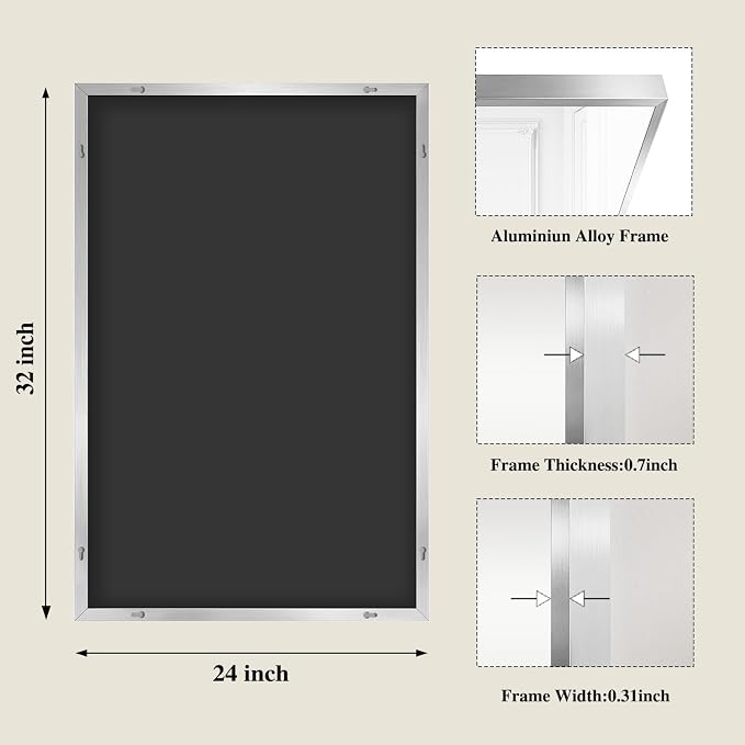 Koonmi Silver Rectangle Wall Mirror, 24x32 Inch Bathroom Mirror, Aluminum Frame Vanity Mirror for Entryway, Living Room, Bedroom Bathroom, Hangs Horizontally or Vertically