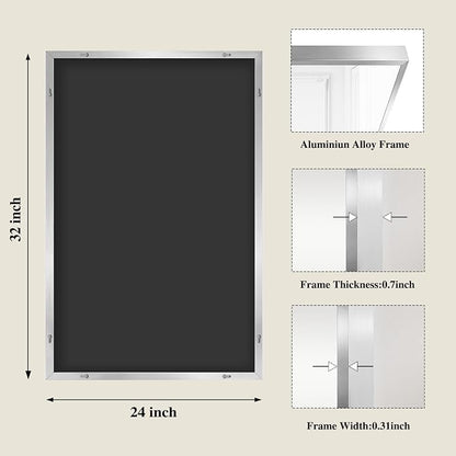 Koonmi Silver Rectangle Wall Mirror, 24x32 Inch Bathroom Mirror, Aluminum Frame Vanity Mirror for Entryway, Living Room, Bedroom Bathroom, Hangs Horizontally or Vertically