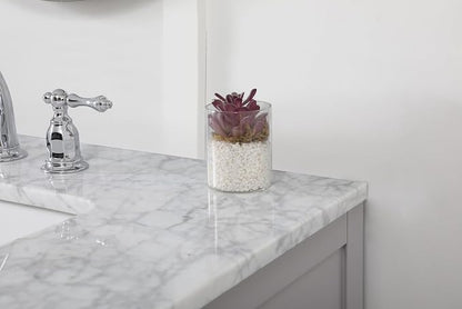 72" Pre-Assembled Bathroom Vanity with Sink, Solid Birch and MDF, Carrara White Marble Countertop Attached, Double Rectangle Porcelain Sink, 3 Soft-Close Drawers, Grey