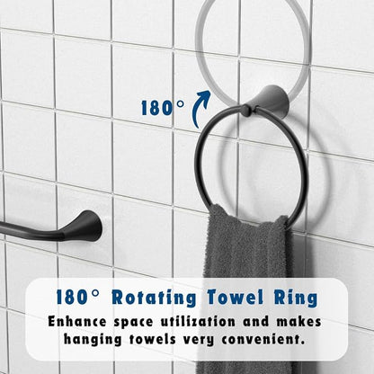PIERCETON Collection, 5-Piece Bathroom Hardware Accessories Set, Towel Ring, Adjustable Expandable Towel Bar, Two Towel and Robe Hook, Toilet Paper Holder, Wall Mounted, Satin Nickel