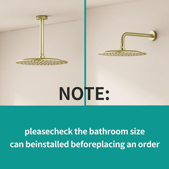 All Metal Rain Shower Head - Heavy Duty Stainless Steel, Easy Install, High Water Flow, Ultra-Thin Modern Design for Bathroom (F-Brushed Gold, 10)