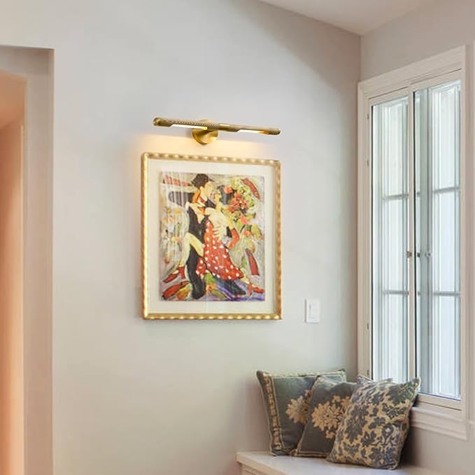 Museum Gallery Bathroom Picture Light - 24 Inch Long Gold Brass Dimmable Hardwired Wall Sconces with E12 Bulb - Frame Pictures Art Deco Sconce Lights for Painting Photo Artwork Library Vanity Over