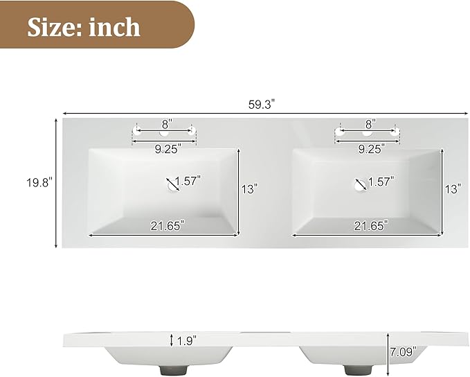 Merax Bathroom Vanity with Sink - 60 Inch Bathroom Vanity Double Sink, Freestanding Cabinet with 4 Doors & 3 Drawers, Space-Saving Storage Cabinet, Handle-Free Design,Nature Wood