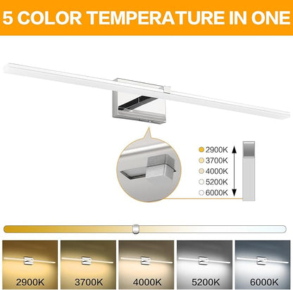 40in Chrome Bathroom Vanity Light Modern LED Bathroom Light Fixtures 5CCT Dimmable 28W Vanity Light Bar for Bath