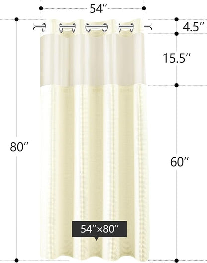 River Dream Cotton Blend Fabric Shower Curtain Set with Liner, Cream, 54x80 | Waffle Weave, No Hook Needed, with Snap in Replacement Liner, Top Sheer Window, Hotel Quality Fabric for Bathroom