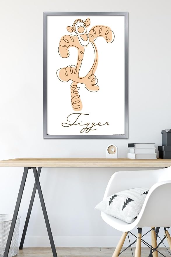 Trends International Disney Simple Moments Line Art - Tigger Wall Poster, 34L x 22.4W, Silver Framed Version