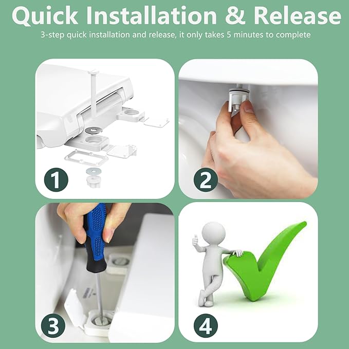 Toilet Seat Round Soft Close16.5'', Toilet Lid Slow Close Quiet No Slam, Easy Installation & Release，Safe PP Material Easy Clean, Comfortable Ergonomic Design, 2 Years Support, White Plastic