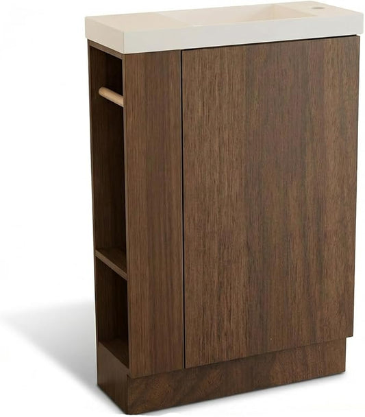 20" Small Bathroom Vanity with Sink Narrow Depth Bathroom Vanities,Wood Vanity Cabinet,Soft Closing Door,Adjustable Shelves,Modern Wall Decor,Walnut