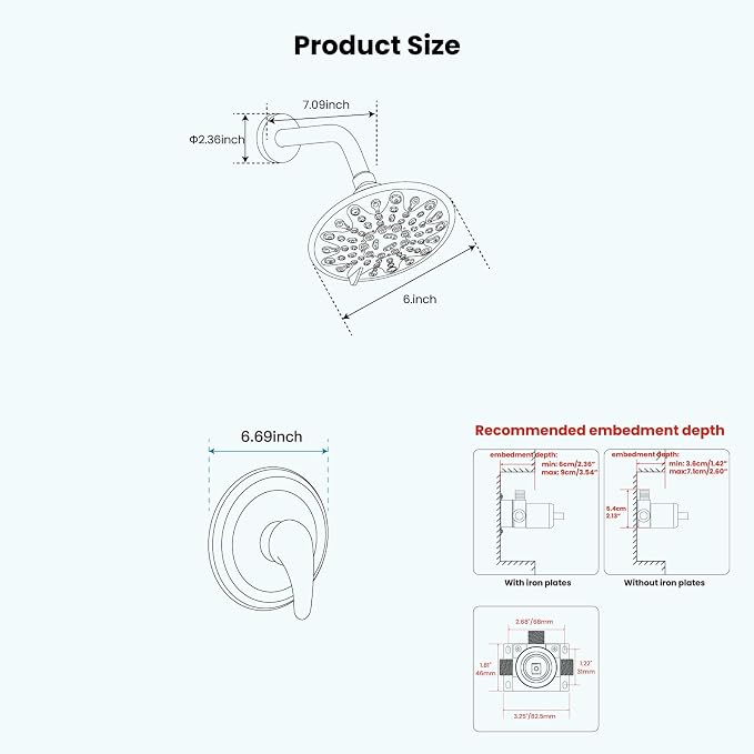 gotonovo Shower Faucet Set with Valve 6 Mode Rain Head Brushed Gold | Bathroom Shower Head and Handle Set Complete Combo,6 Mode Multi 6’’ ABS Rainfall Showerhead,Brass Valve Trim Kit,Wall Mount