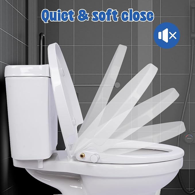 Elongated Bidet Toilet Seat Non-Electric Swash Ecoseat,Quiet-Close,Self Cleaning Dual Nozzle System,White Bidet Attachment with Brass inlet,Easy Installation