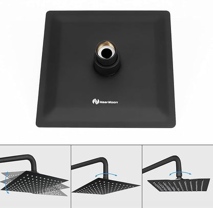 NearMoon Rain Shower Head, High Flow Stainless Steel Square Rainfall Shower, High Pressure Design, Awesome Shower Experience Even At Low Water Flow (6 Inch, Matte Black)