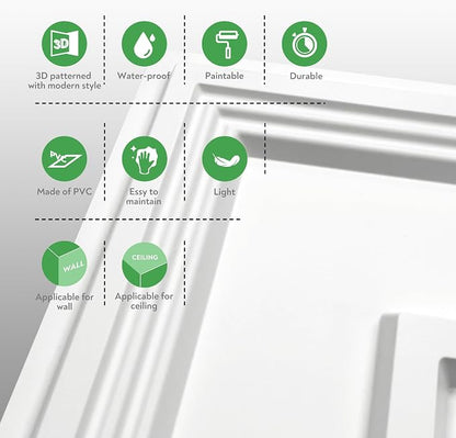 STICKGOO PVC Ceiling Tiles, 2'x2' Glue Up Ceiling Panel White to Prevent Breakage Cover 48 Sq. Ft, Pack of 12 Tiles