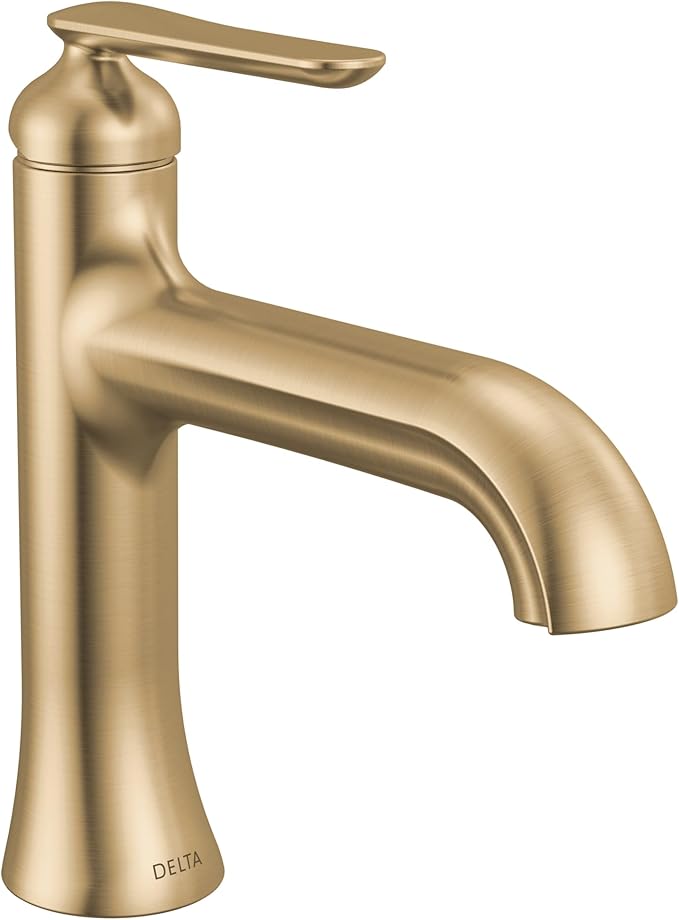Delta Bonacci Brushed Gold Bathroom Faucet 1 Hole, Single Hole Bathroom Sink Faucet for Vanity, Lumicoat Champagne Bronze 545-CZ-PR-LPU-DST (Drain Not Included)