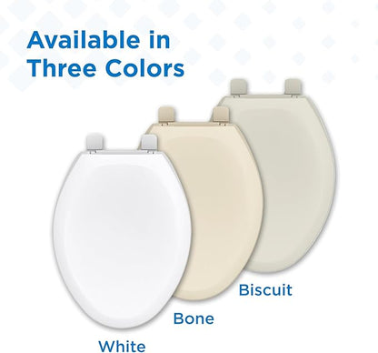 Gerber Elongated Toilet Seat with Cover, Soft Close, No Slam, Quick & Easy Install, Heavy-Duty Plastic, Adjustable Fit for Standard Elongated Toilets, Durable & Fade-Resistant, Bone G009921325