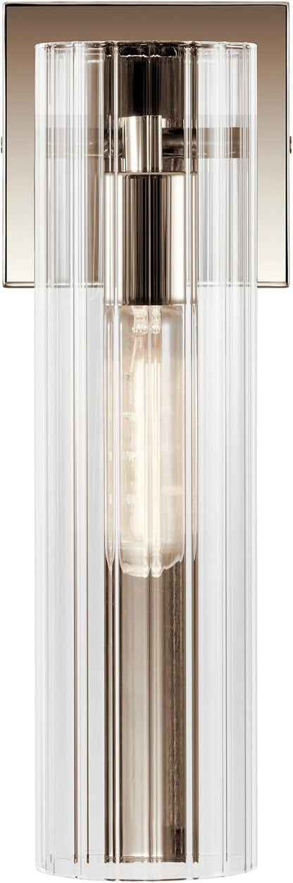 Kichler Jemsa 1 Light Wall Sconce, Modern Light with Clear Fluted Glass in Polished Nickel for Bathroom, Powder Room, Sides of Fireplace, Down a Hallway, Kitchen, or Bedroom (14" x 4.75"), 55165PN