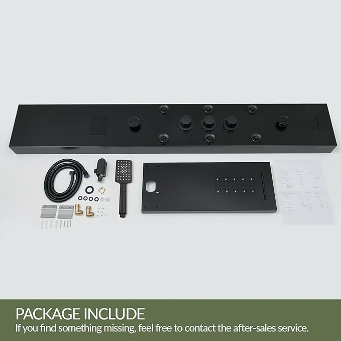 Black Shower Panel Tower System Stainless Steel LED Rainfall Waterfall Shower Head 5-Function Faucet Rain Massage System Wall Mount with 8 Body Jets, Handheld, and Tub Spout