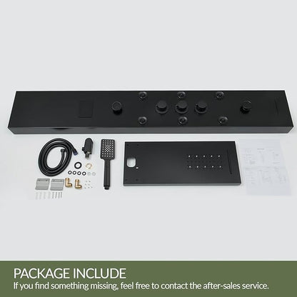 Black Shower Panel Tower System Stainless Steel LED Rainfall Waterfall Shower Head 5-Function Faucet Rain Massage System Wall Mount with 8 Body Jets, Handheld, and Tub Spout