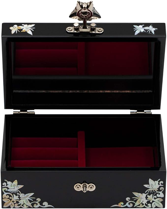February Mountain Mother of Pearl Small Jewelry Box with mirror lid, Jewelry Storage Organizer for Earring, Necklace, Rings, Bracelet & Accessories