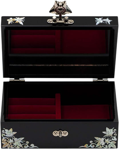 February Mountain Mother of Pearl Small Jewelry Box with mirror lid, Jewelry Storage Organizer for Earring, Necklace, Rings, Bracelet & Accessories