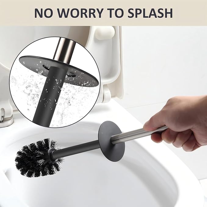 BGL Toilet Brush and Holder Set Brushed Nickel Aluminium Freestanding Toilet Bowl Cleaner Brush and Holder for Bathroom Storage and Organization, Square Design Sturdy and Space Saving