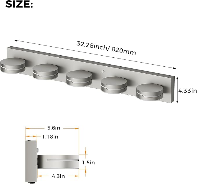 Vanity Lights for Bathroom, Motion Sensor 3 CCT Dimmable Brushed Nickel Bathroom Light Fixtures Over Mirror, 32.28in 30W 5-Light LED Modern Wall Sconce Makeup Lighting, 350° Rotatable, Hardwired