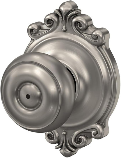 Schlage F40 GEO 619 BRK Georgian Door Knob with Brookshire Trim, Bed & Bath Privacy Lock, Satin Nickel