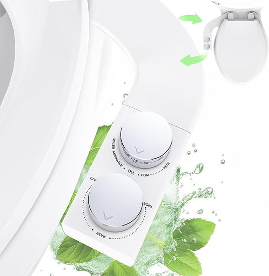 Toilet Bidet With Left/Right Side Reversible Design, Fresh Water, Non-Electric, Toilet Bidet Attachment, Right/Left Hand Side with Dual Nozzle, Self-Clean, Includes Extended Screws (Chrome)