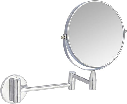 Amazon Basics Wall Mount Round Vanity Mirror with 360° Rotation, Double Sided, 1X/5X Magnification, Adjustable, 12.8"L x 10"W, Chrome