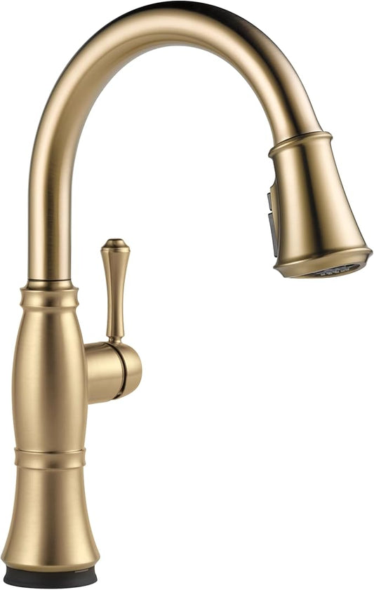 Delta Cassidy Touchless Kitchen Faucet with Touch Technology, Brushed Gold Kitchen Sink Faucet with Pull Down Sprayer, Single Hole, Lumicoat Champagne Bronze 9197TL-CZ-PR-DST