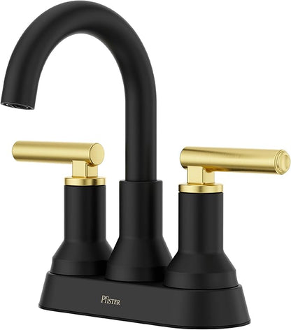 Pfister Capistrano Bathroom Sink Faucet, 4-Inch Centerset, 2-Handle, 3-Hole, NSF Certified, Matte Black and Brushed Gold Finish, LF048CSOBBG