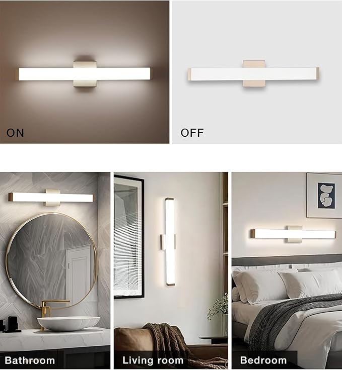 LED Bathroom Vanity Light Fixtures 24 in Brushed Nickel, 14W 4000K Natural White Square Wall Fixture, Modern Lighting for Over Mirror, Damp Rated