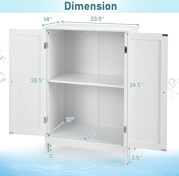 Giantex Storage Cabinet with Doors and Shelves - Freestanding Storage Organizer with Anti-Tipping Device, Entryway Storage Unit for Living Room, Home Decor, Bathroom Floor Cabinet (White)