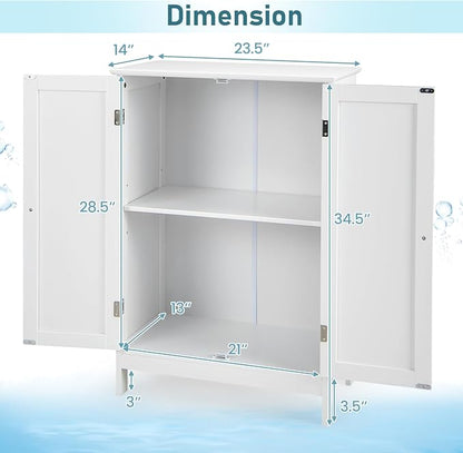 Giantex Storage Cabinet with Doors and Shelves - Freestanding Storage Organizer with Anti-Tipping Device, Entryway Storage Unit for Living Room, Home Decor, Bathroom Floor Cabinet (White)