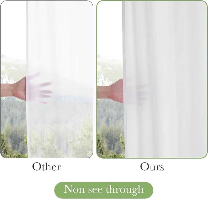 KGORGE Non See Through Sheer Shower Curtain for Bathroom, Privacy Button Hole Waterproof Lightweight Shower Curtains for Bathtub Hotel Washable, White, 72 x 72 inches Long, 1 Panel, Hooks Included