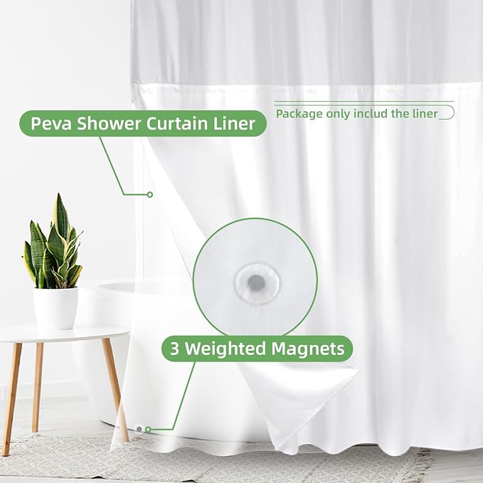 eachope 1 Pack PEVA Snap-in Shower Curtain Liner Replacement,Compatible with No Hook Shower Curtain with Snap in Liner, Removable & Water-Repellent,Machine Washable,70x54,Frost