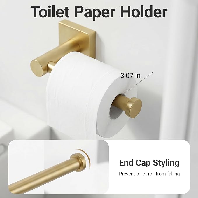 24-Inch Wall Mounted Towel Racks for Bathroom – Space Saver 4-Piece Durable Stainless Steel Bathroom Hardware Set with Towel Bar, Towel Ring, Toilet Paper Holder & Hook, Gold