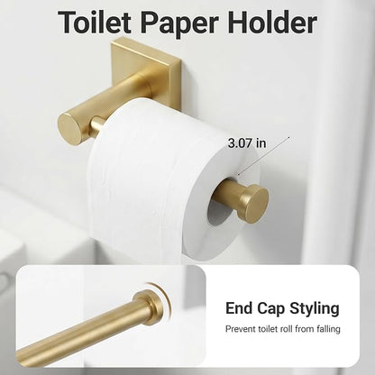 24-Inch Wall Mounted Towel Racks for Bathroom – Space Saver 4-Piece Durable Stainless Steel Bathroom Hardware Set with Towel Bar, Towel Ring, Toilet Paper Holder & Hook, Gold