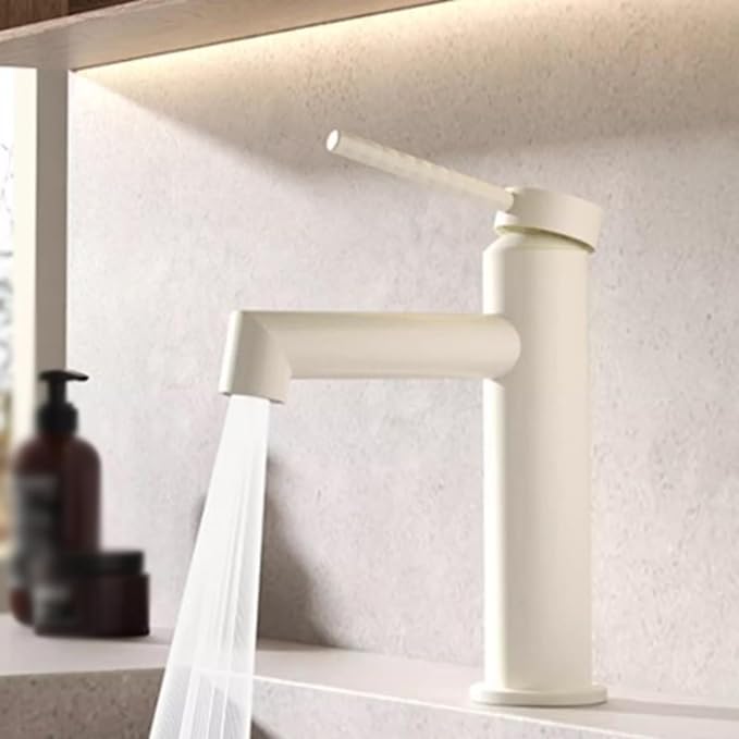 BiaoTeng One Hole Bathroom Faucet White 2 Function Hot and Cold Brass Bathroom Faucet 1 Hole Single Handle