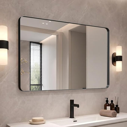 36"x24" Bathroom Vanity Mirror for Wall Aluminum Framed Farmhouse Rectangle | Anti-Rust, HD Reflection Anti-Desilvering, Distortion Free, Tempered and Shatter-Proof Wall Mounted Mirror, Black